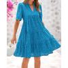 imageBTFBM Womens Boho Summer Dresses 2026 Spring V Neck Short Sleeve Hollow Out Lace Ruffle Casual Beach Mini Vacation DressLake Blue