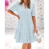 imageBTFBM Womens Boho Summer Dresses 2026 Spring V Neck Short Sleeve Hollow Out Lace Ruffle Casual Beach Mini Vacation DressLight Blue