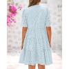 imageBTFBM Womens Boho Summer Dresses 2026 Spring V Neck Short Sleeve Hollow Out Lace Ruffle Casual Beach Mini Vacation DressLight Blue