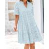 imageBTFBM Womens Boho Summer Dresses 2026 Spring V Neck Short Sleeve Hollow Out Lace Ruffle Casual Beach Mini Vacation DressLight Blue