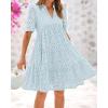 imageBTFBM Womens Boho Summer Dresses 2026 Spring V Neck Short Sleeve Hollow Out Lace Ruffle Casual Beach Mini Vacation DressLight Blue