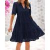 imageBTFBM Womens Boho Summer Dresses 2026 Spring V Neck Short Sleeve Hollow Out Lace Ruffle Casual Beach Mini Vacation DressNavy