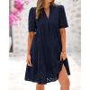 imageBTFBM Womens Boho Summer Dresses 2026 Spring V Neck Short Sleeve Hollow Out Lace Ruffle Casual Beach Mini Vacation DressNavy