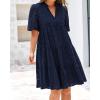 imageBTFBM Womens Boho Summer Dresses 2026 Spring V Neck Short Sleeve Hollow Out Lace Ruffle Casual Beach Mini Vacation DressNavy