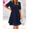 imageBTFBM Womens Boho Summer Dresses 2026 Spring V Neck Short Sleeve Hollow Out Lace Ruffle Casual Beach Mini Vacation DressNavy
