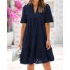 imageBTFBM Womens Boho Summer Dresses 2026 Spring V Neck Short Sleeve Hollow Out Lace Ruffle Casual Beach Mini Vacation DressNavy