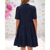imageBTFBM Womens Boho Summer Dresses 2026 Spring V Neck Short Sleeve Hollow Out Lace Ruffle Casual Beach Mini Vacation DressNavy