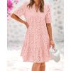 imageBTFBM Womens Boho Summer Dresses 2026 Spring V Neck Short Sleeve Hollow Out Lace Ruffle Casual Beach Mini Vacation DressPink