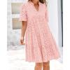 imageBTFBM Womens Boho Summer Dresses 2026 Spring V Neck Short Sleeve Hollow Out Lace Ruffle Casual Beach Mini Vacation DressPink