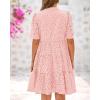 imageBTFBM Womens Boho Summer Dresses 2026 Spring V Neck Short Sleeve Hollow Out Lace Ruffle Casual Beach Mini Vacation DressPink