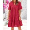 imageBTFBM Womens Boho Summer Dresses 2026 Spring V Neck Short Sleeve Hollow Out Lace Ruffle Casual Beach Mini Vacation DressRed