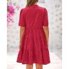 imageBTFBM Womens Boho Summer Dresses 2026 Spring V Neck Short Sleeve Hollow Out Lace Ruffle Casual Beach Mini Vacation DressRed