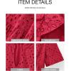 imageBTFBM Womens Boho Summer Dresses 2026 Spring V Neck Short Sleeve Hollow Out Lace Ruffle Casual Beach Mini Vacation DressRed