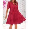 imageBTFBM Womens Boho Summer Dresses 2026 Spring V Neck Short Sleeve Hollow Out Lace Ruffle Casual Beach Mini Vacation DressRed