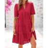 imageBTFBM Womens Boho Summer Dresses 2026 Spring V Neck Short Sleeve Hollow Out Lace Ruffle Casual Beach Mini Vacation DressRed