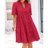 imageBTFBM Womens Boho Summer Dresses 2026 Spring V Neck Short Sleeve Hollow Out Lace Ruffle Casual Beach Mini Vacation DressRed