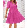 imageBTFBM Womens Boho Summer Dresses 2026 Spring V Neck Short Sleeve Hollow Out Lace Ruffle Casual Beach Mini Vacation DressRose Red