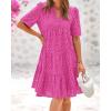 imageBTFBM Womens Boho Summer Dresses 2026 Spring V Neck Short Sleeve Hollow Out Lace Ruffle Casual Beach Mini Vacation DressRose Red