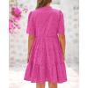 imageBTFBM Womens Boho Summer Dresses 2026 Spring V Neck Short Sleeve Hollow Out Lace Ruffle Casual Beach Mini Vacation DressRose Red