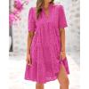 imageBTFBM Womens Boho Summer Dresses 2026 Spring V Neck Short Sleeve Hollow Out Lace Ruffle Casual Beach Mini Vacation DressRose Red