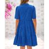 imageBTFBM Womens Boho Summer Dresses 2026 Spring V Neck Short Sleeve Hollow Out Lace Ruffle Casual Beach Mini Vacation DressRoyal Blue