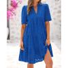 imageBTFBM Womens Boho Summer Dresses 2026 Spring V Neck Short Sleeve Hollow Out Lace Ruffle Casual Beach Mini Vacation DressRoyal Blue