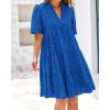 imageBTFBM Womens Boho Summer Dresses 2026 Spring V Neck Short Sleeve Hollow Out Lace Ruffle Casual Beach Mini Vacation DressRoyal Blue