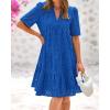 imageBTFBM Womens Boho Summer Dresses 2026 Spring V Neck Short Sleeve Hollow Out Lace Ruffle Casual Beach Mini Vacation DressRoyal Blue