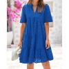 imageBTFBM Womens Boho Summer Dresses 2026 Spring V Neck Short Sleeve Hollow Out Lace Ruffle Casual Beach Mini Vacation DressRoyal Blue