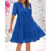 imageBTFBM Womens Boho Summer Dresses 2026 Spring V Neck Short Sleeve Hollow Out Lace Ruffle Casual Beach Mini Vacation DressRoyal Blue