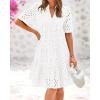 imageBTFBM Womens Boho Summer Dresses 2026 Spring V Neck Short Sleeve Hollow Out Lace Ruffle Casual Beach Mini Vacation DressWhite