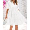 imageBTFBM Womens Boho Summer Dresses 2026 Spring V Neck Short Sleeve Hollow Out Lace Ruffle Casual Beach Mini Vacation DressWhite