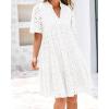 imageBTFBM Womens Boho Summer Dresses 2026 Spring V Neck Short Sleeve Hollow Out Lace Ruffle Casual Beach Mini Vacation DressWhite