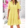 imageBTFBM Womens Boho Summer Dresses 2026 Spring V Neck Short Sleeve Hollow Out Lace Ruffle Casual Beach Mini Vacation DressYellow