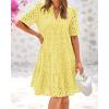 imageBTFBM Womens Boho Summer Dresses 2026 Spring V Neck Short Sleeve Hollow Out Lace Ruffle Casual Beach Mini Vacation DressYellow