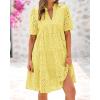imageBTFBM Womens Boho Summer Dresses 2026 Spring V Neck Short Sleeve Hollow Out Lace Ruffle Casual Beach Mini Vacation DressYellow