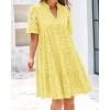 imageBTFBM Womens Boho Summer Dresses 2026 Spring V Neck Short Sleeve Hollow Out Lace Ruffle Casual Beach Mini Vacation DressYellow