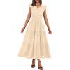 imageBTFBM Womens Summer Maxi Dress 2026 Spring Boho Vacation Ruffle Flutter Short Sleeve A Line Tiered Flowy Dresses PocketsApricot