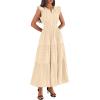 imageBTFBM Womens Summer Maxi Dress 2026 Spring Boho Vacation Ruffle Flutter Short Sleeve A Line Tiered Flowy Dresses PocketsApricot