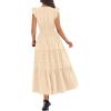 imageBTFBM Womens Summer Maxi Dress 2026 Spring Boho Vacation Ruffle Flutter Short Sleeve A Line Tiered Flowy Dresses PocketsApricot