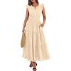 imageBTFBM Womens Summer Maxi Dress 2026 Spring Boho Vacation Ruffle Flutter Short Sleeve A Line Tiered Flowy Dresses PocketsApricot