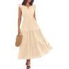imageBTFBM Womens Summer Maxi Dress 2026 Spring Boho Vacation Ruffle Flutter Short Sleeve A Line Tiered Flowy Dresses PocketsApricot