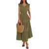 imageBTFBM Womens Summer Maxi Dress 2026 Spring Boho Vacation Ruffle Flutter Short Sleeve A Line Tiered Flowy Dresses PocketsArmy Green