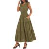 imageBTFBM Womens Summer Maxi Dress 2026 Spring Boho Vacation Ruffle Flutter Short Sleeve A Line Tiered Flowy Dresses PocketsArmy Green