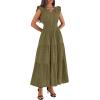 imageBTFBM Womens Summer Maxi Dress 2026 Spring Boho Vacation Ruffle Flutter Short Sleeve A Line Tiered Flowy Dresses PocketsArmy Green