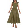 imageBTFBM Womens Summer Maxi Dress 2026 Spring Boho Vacation Ruffle Flutter Short Sleeve A Line Tiered Flowy Dresses PocketsArmy Green