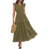 imageBTFBM Womens Summer Maxi Dress 2026 Spring Boho Vacation Ruffle Flutter Short Sleeve A Line Tiered Flowy Dresses PocketsArmy Green
