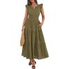 imageBTFBM Womens Summer Maxi Dress 2026 Spring Boho Vacation Ruffle Flutter Short Sleeve A Line Tiered Flowy Dresses PocketsArmy Green