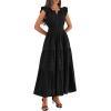 imageBTFBM Womens Summer Maxi Dress 2026 Spring Boho Vacation Ruffle Flutter Short Sleeve A Line Tiered Flowy Dresses PocketsBlack