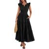 imageBTFBM Womens Summer Maxi Dress 2026 Spring Boho Vacation Ruffle Flutter Short Sleeve A Line Tiered Flowy Dresses PocketsBlack